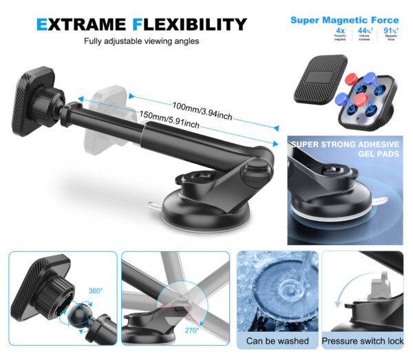 车载磁吸手机支架汽车仪表台挡风玻璃吸盘式可伸缩磁铁导航支架