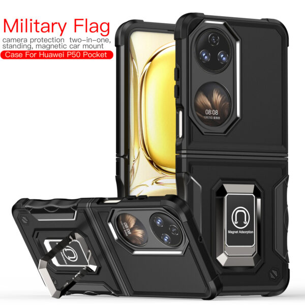 华为P50 Pocket手机壳军旗磁吸支架简约后盖式手机保护套防摔