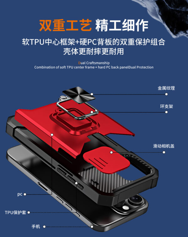 iPhone16ProMax推窗插卡手机壳苹果15Pro指环支架14保护套