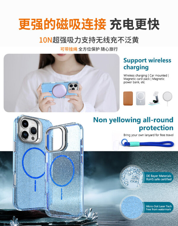 iPhone16promax星空闪粉细圈磁吸手机壳苹果16E15全包保护套