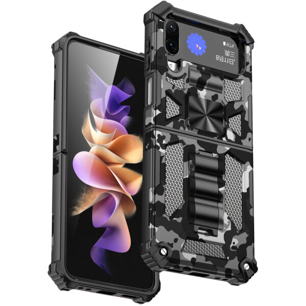 三星Galaxy Z Flip4手机壳八一迷彩磁吸支架防摔手机保护套