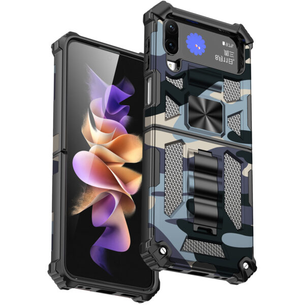 三星Galaxy Z Flip4手机壳八一迷彩磁吸支架防摔手机保护套