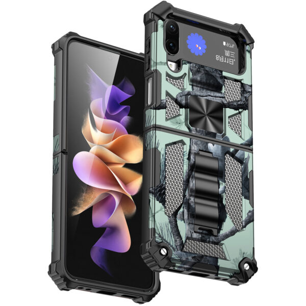 三星Galaxy Z Flip4手机壳八一迷彩磁吸支架防摔手机保护套