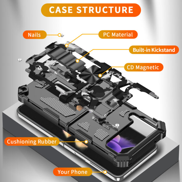 三星Galaxy Z Flip4手机壳八一迷彩磁吸支架防摔手机保护套