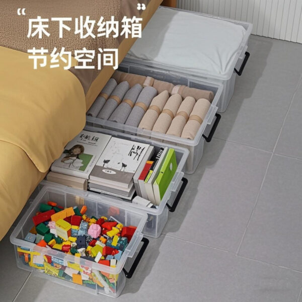 加厚透明扁平床底收纳箱长方形矮款杂物衣服整理箱车载储物直角箱